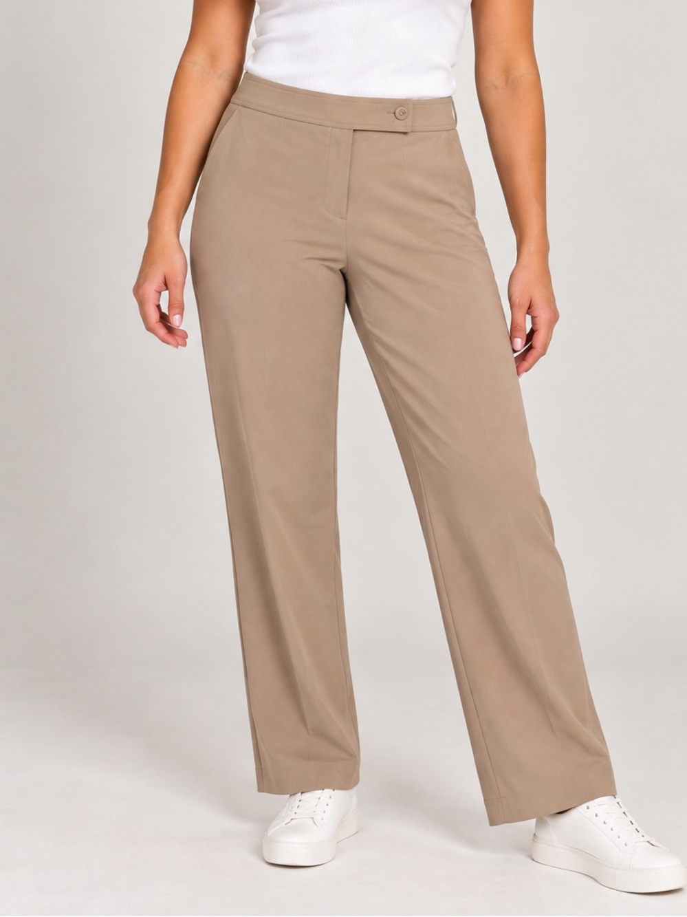 Bandolino Taupe Wide-Leg Pants with Clean Waistband